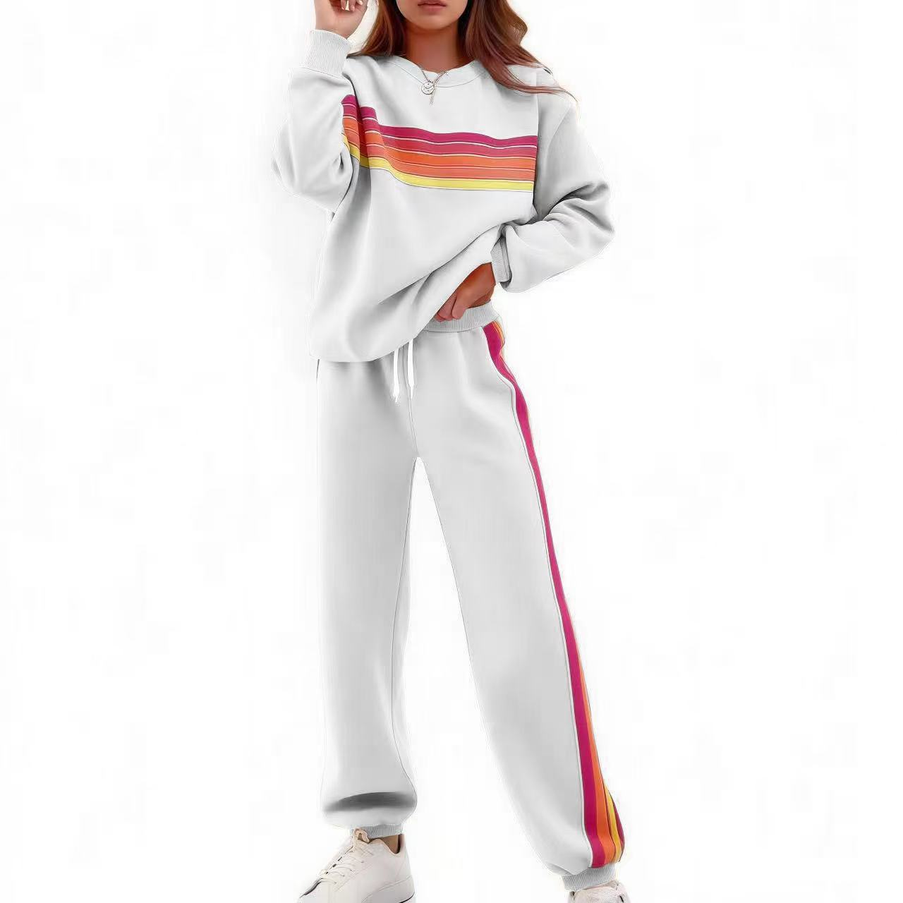 Round Neck Loose Color Stripes Suit
