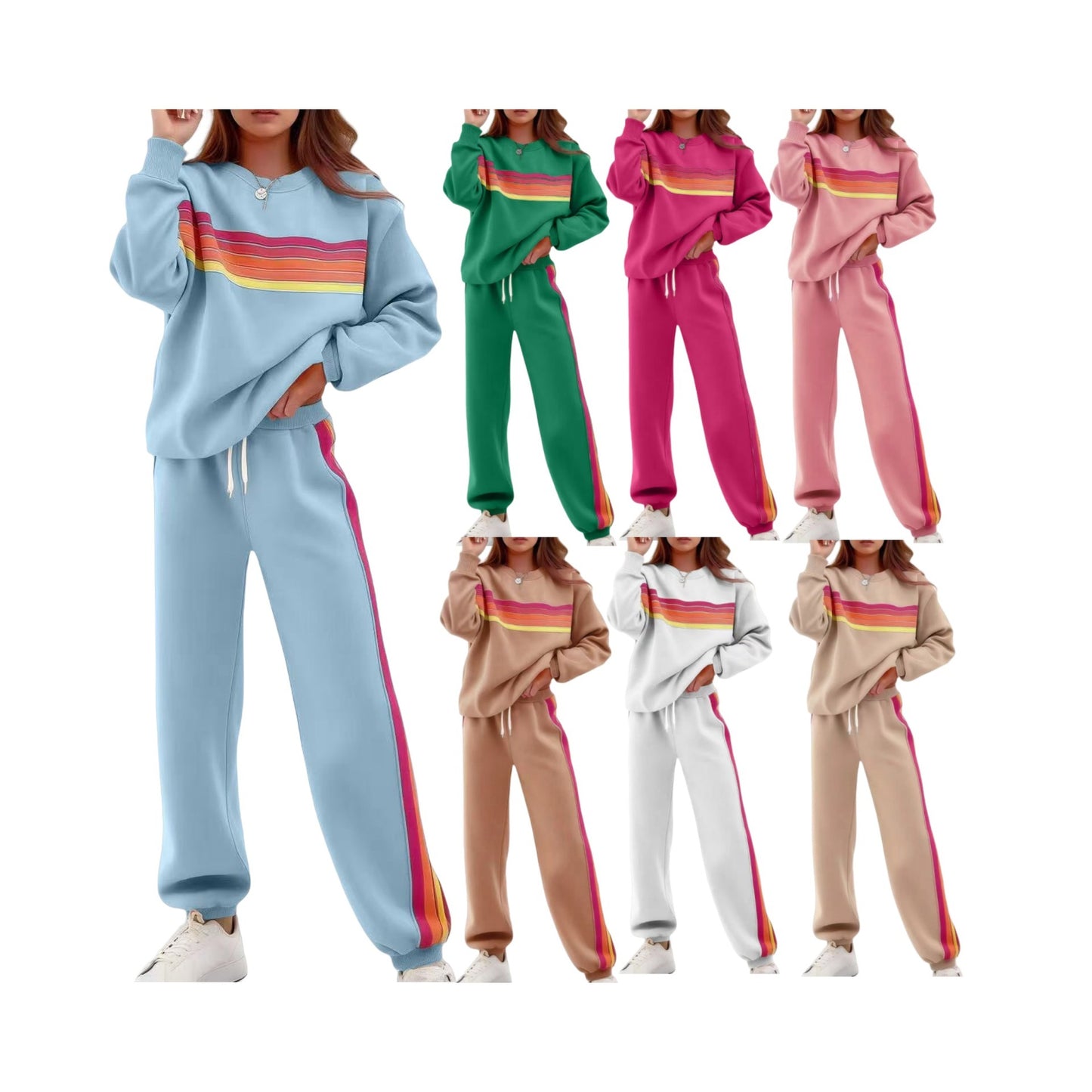 Round Neck Loose Color Stripes Suit