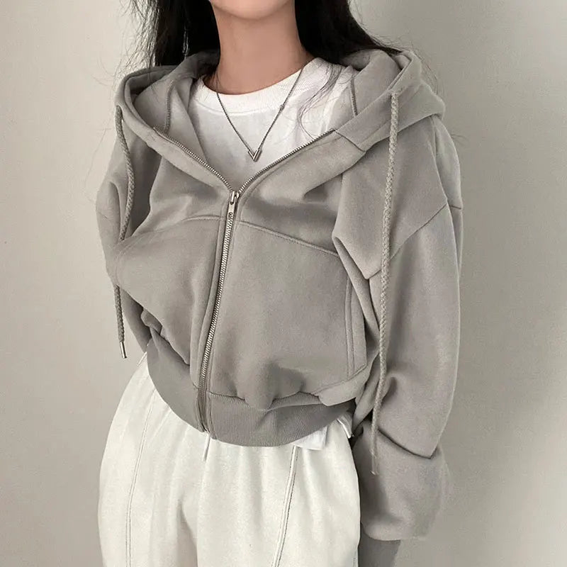 Casual Hood Sweatshirt Women Y2K Zip Up Hoodies