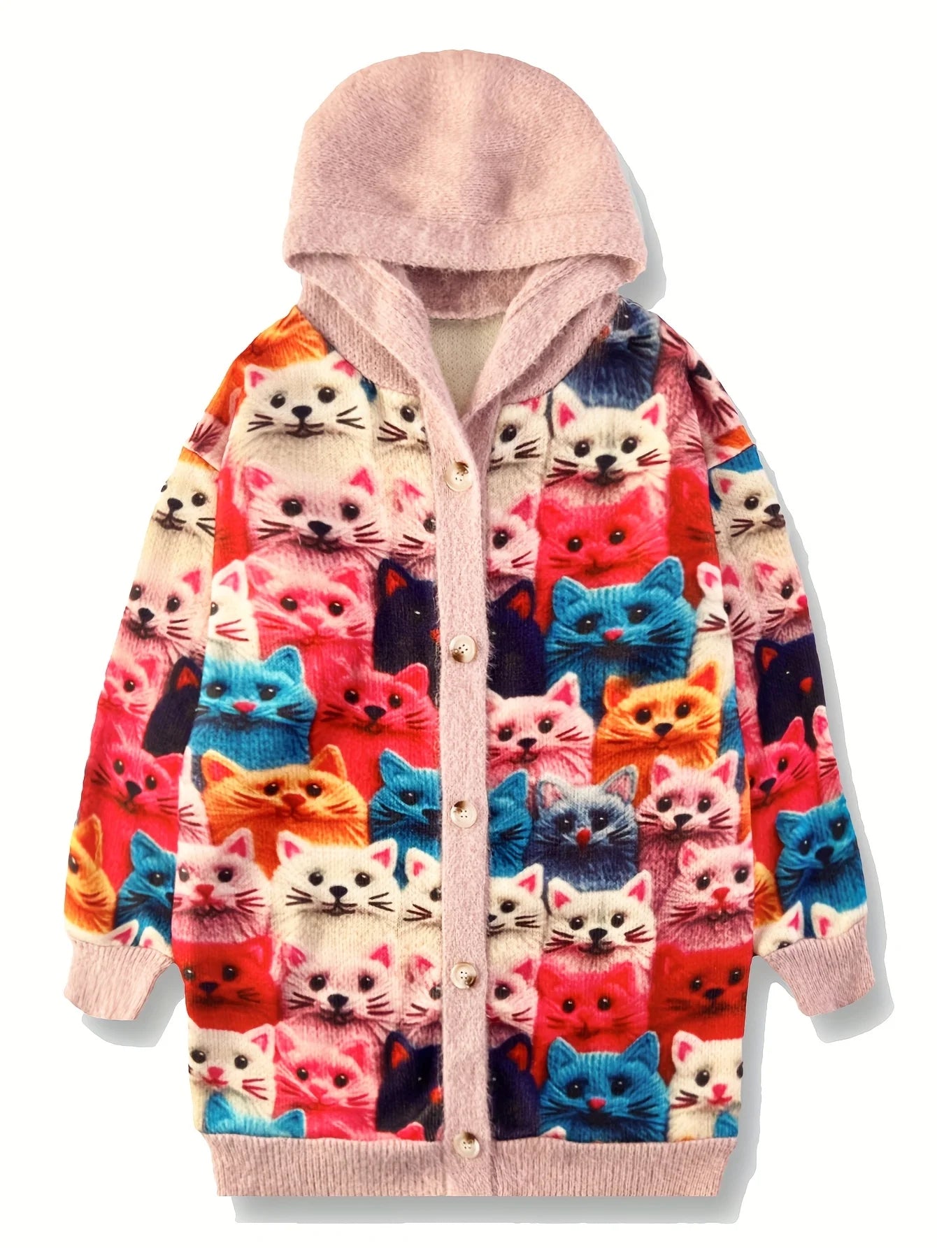 Cat print oversized casual hooded cape coat