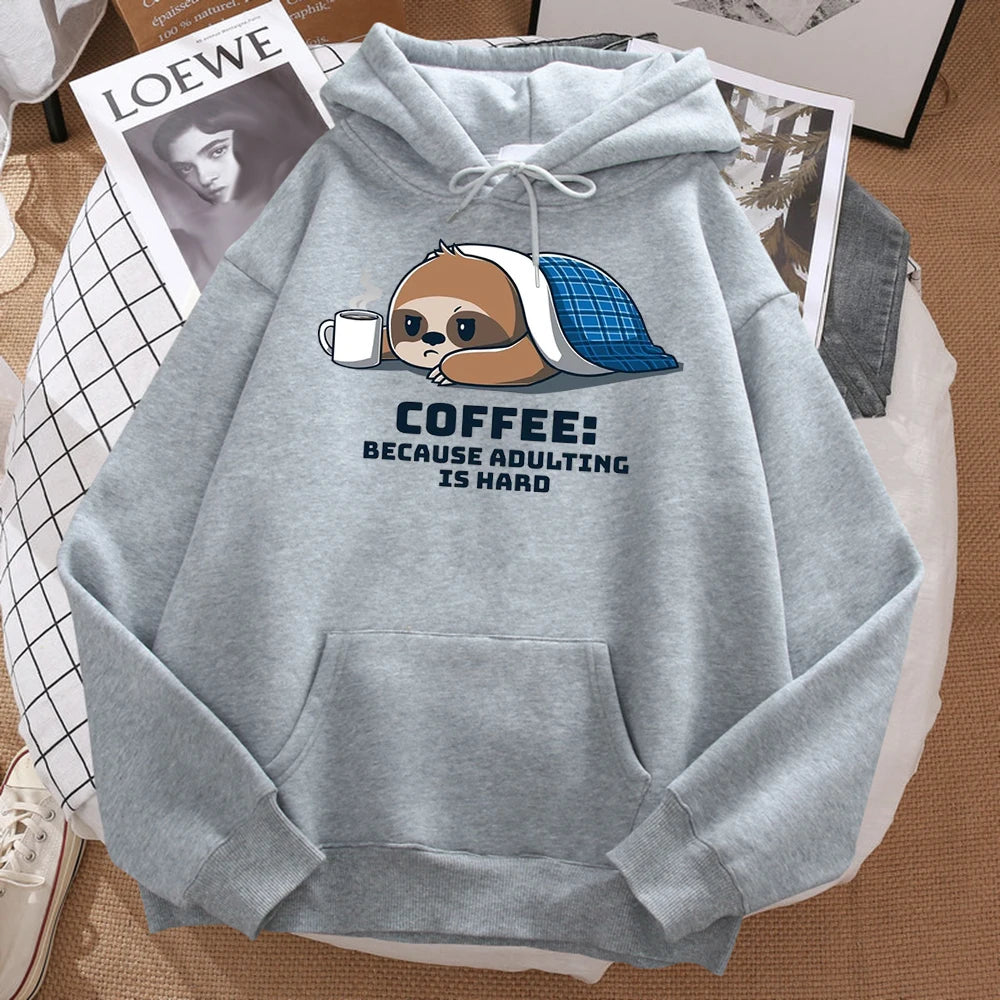 Coffee Because Adulting Is Hard Cute Sloth Man Hoodie