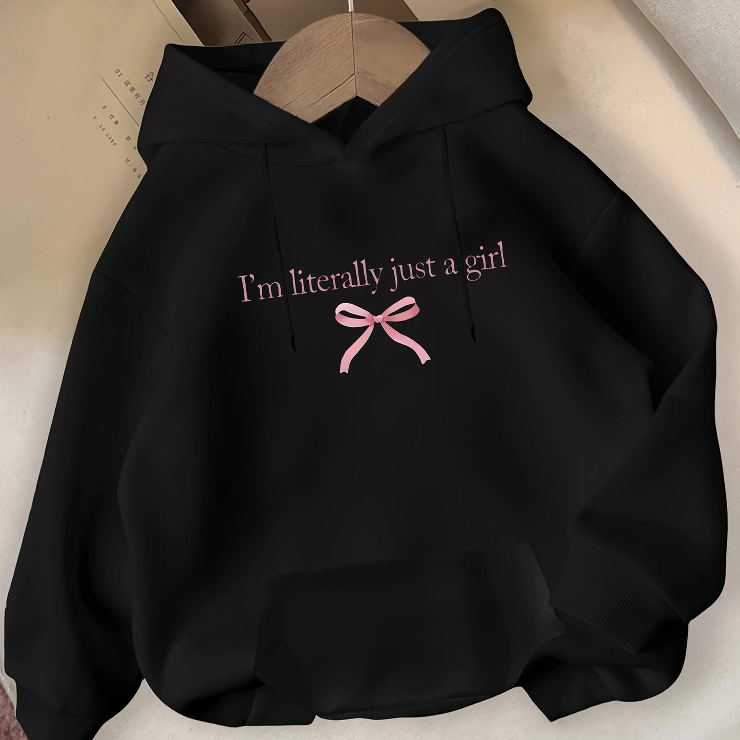 Pink Bow Print Pattern Women's Hooded Sweatshirt