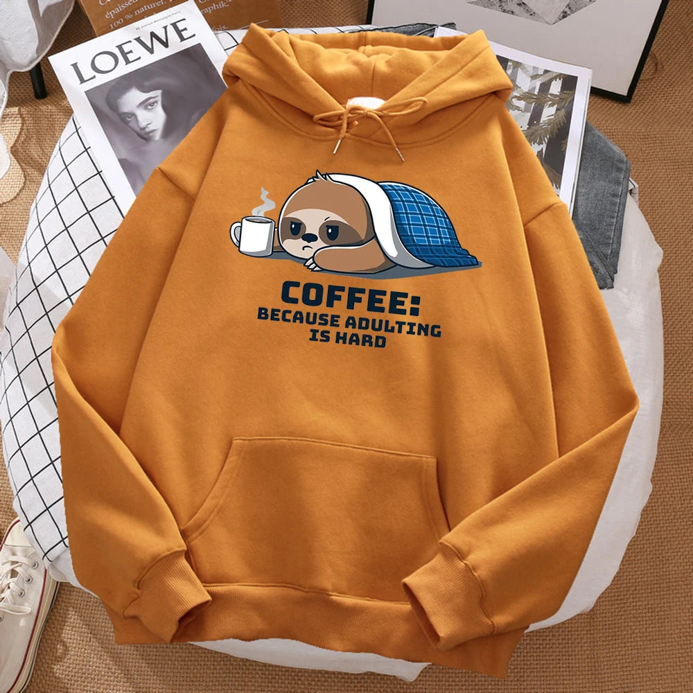 Coffee Because Adulting Is Hard Cute Sloth Man Hoodie