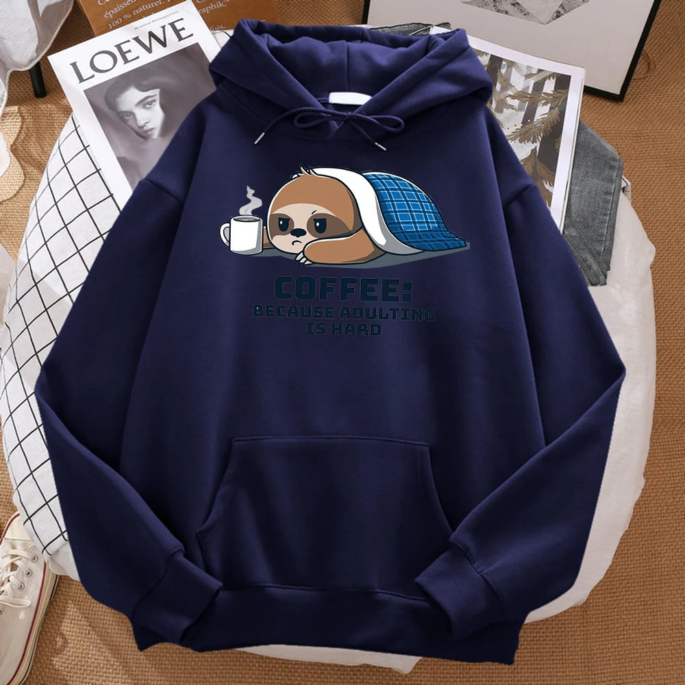 Coffee Because Adulting Is Hard Cute Sloth Man Hoodie