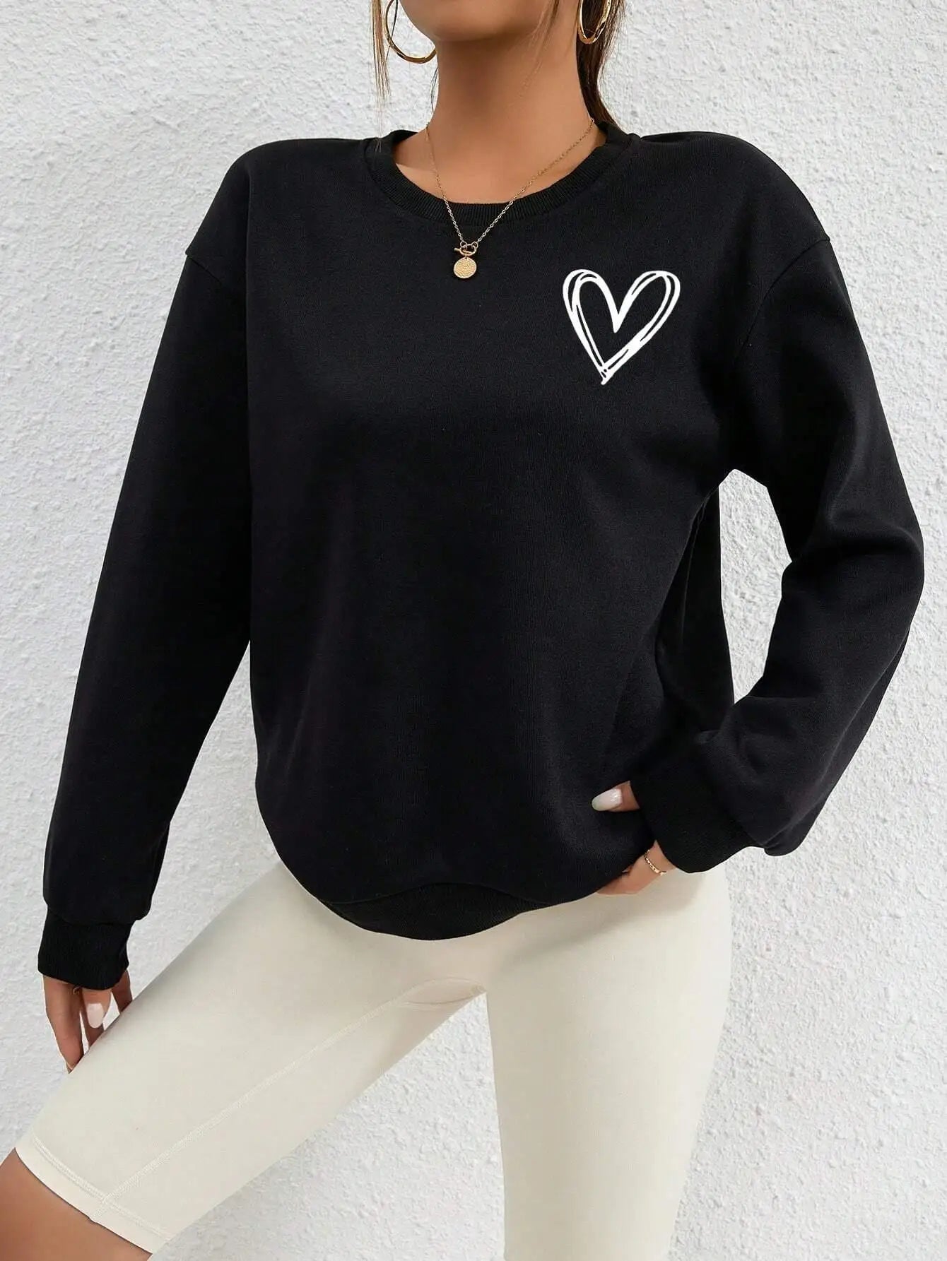 Casual Heart Print Sweatshirt