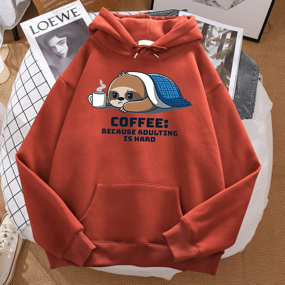 Coffee Because Adulting Is Hard Cute Sloth Man Hoodie