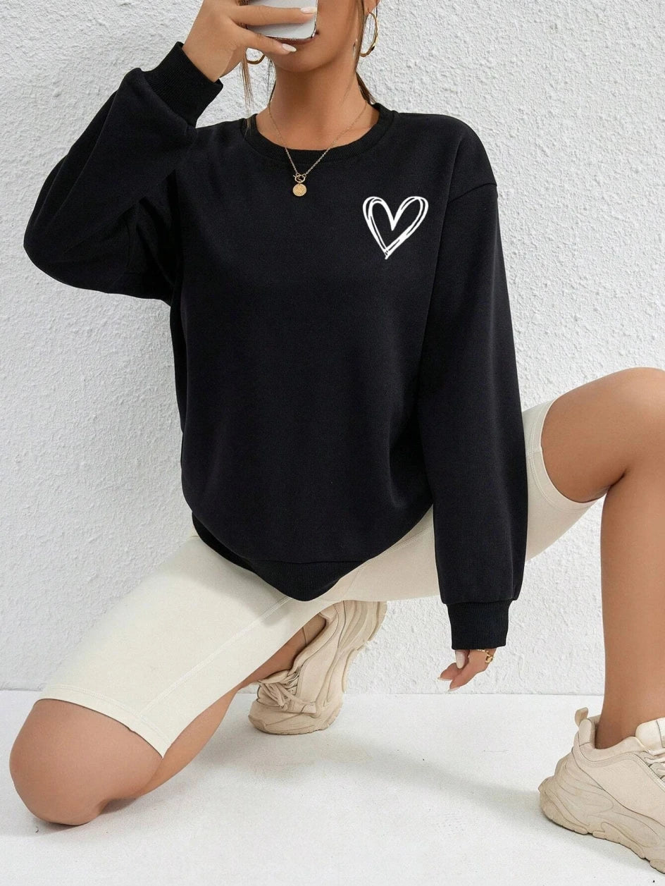 Casual Heart Print Sweatshirt