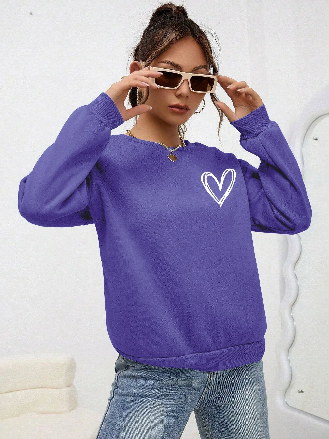 Casual Heart Print Sweatshirt