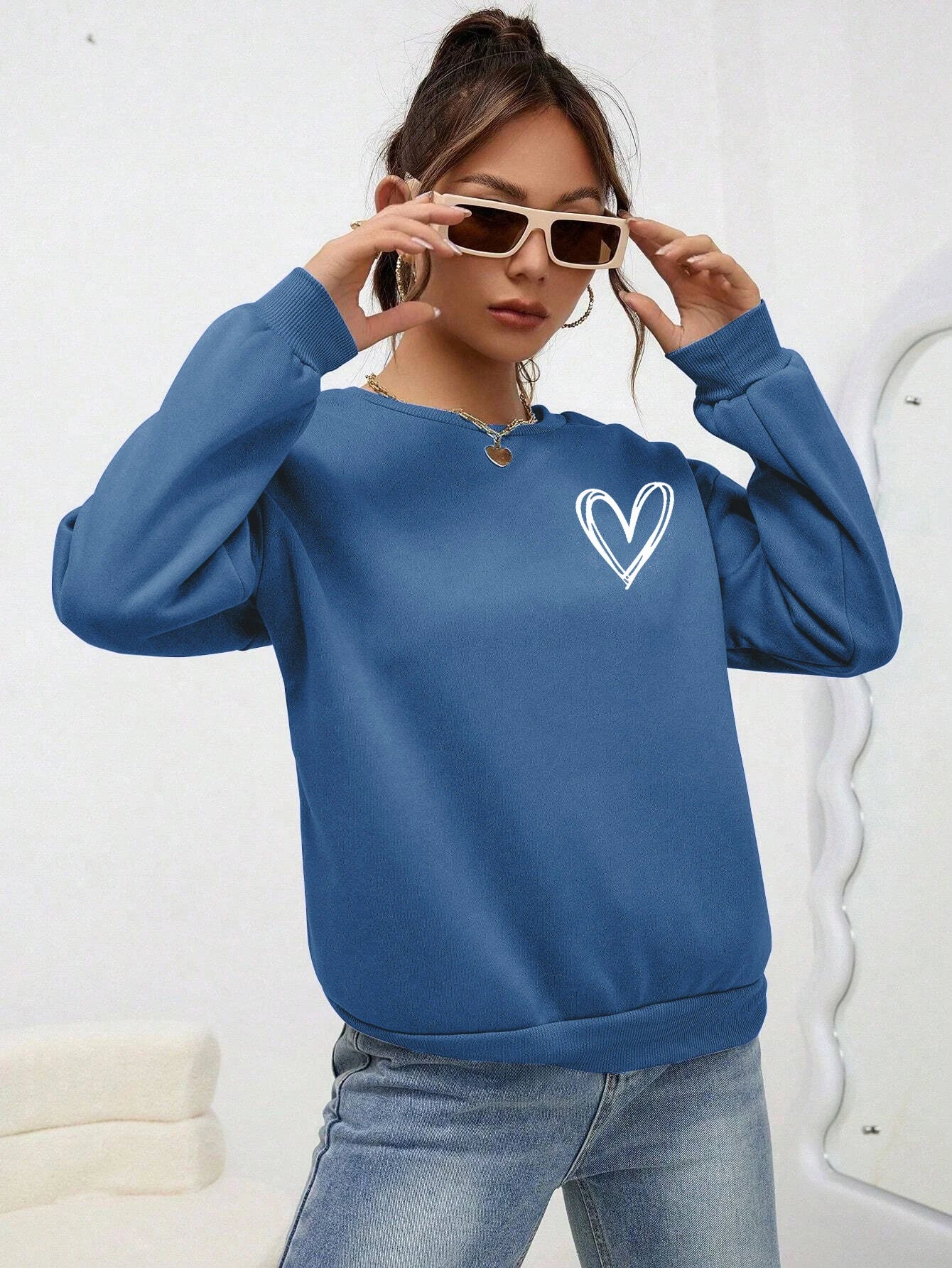 Casual Heart Print Sweatshirt
