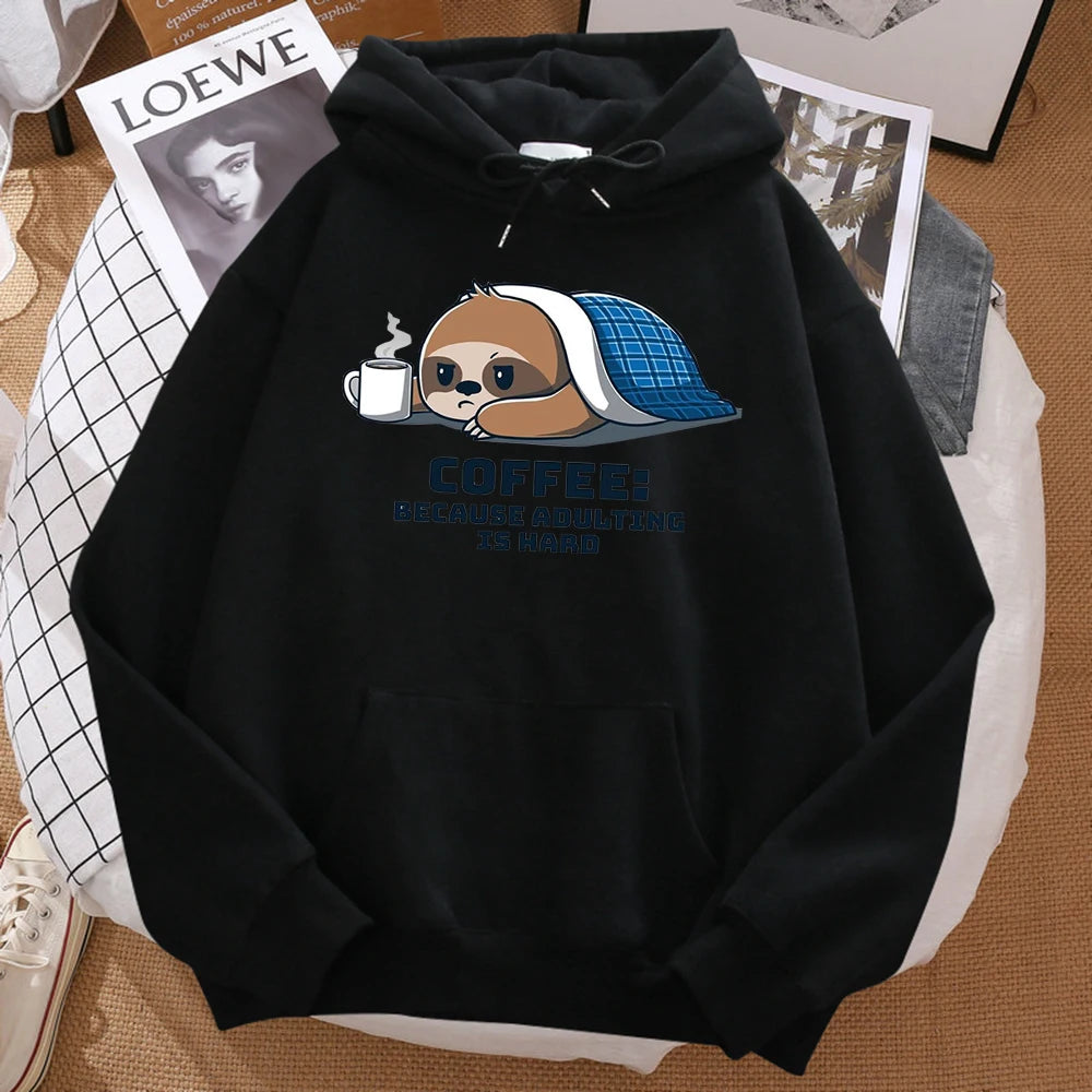 Coffee Because Adulting Is Hard Cute Sloth Man Hoodie