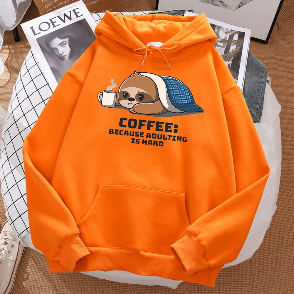 Coffee Because Adulting Is Hard Cute Sloth Man Hoodie