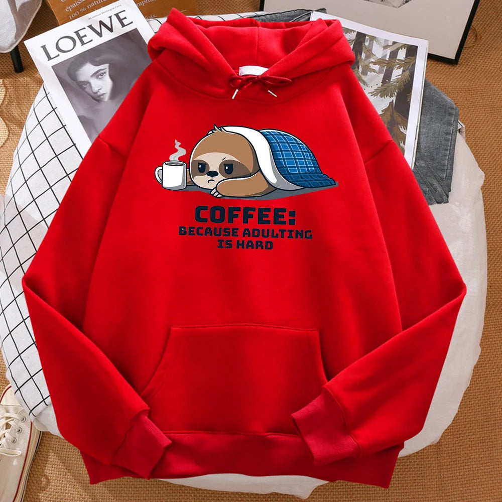 Coffee Because Adulting Is Hard Cute Sloth Man Hoodie