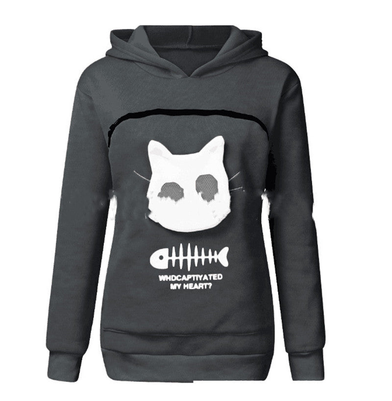 Women Hoodie Sweatshirt With Cat Pet Pocket Design