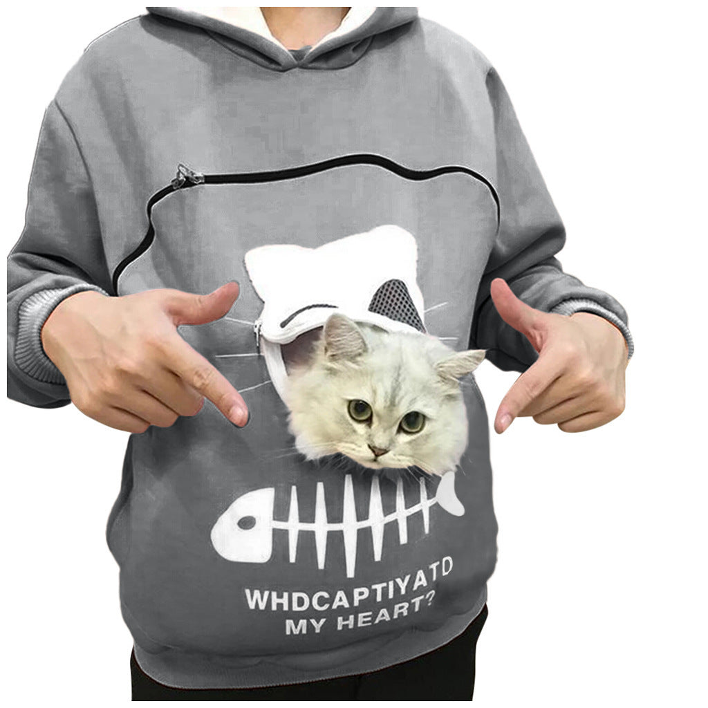 Women Hoodie Sweatshirt With Cat Pet Pocket Design