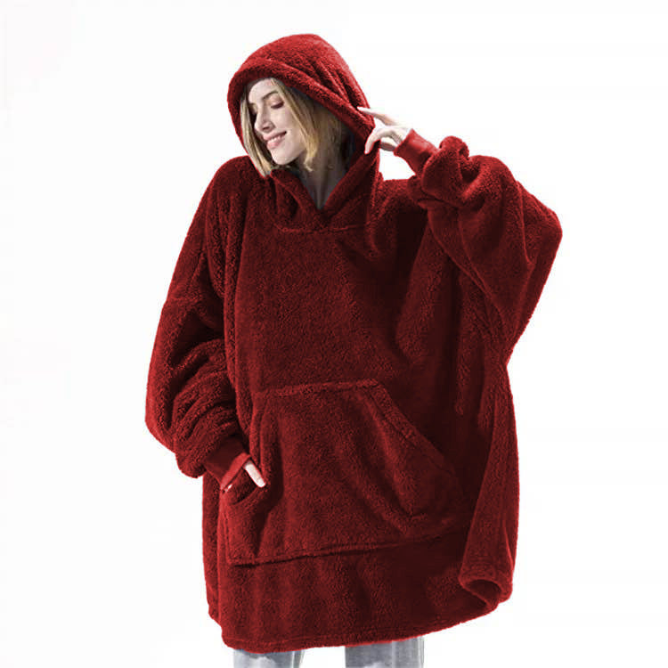 Hoodie Sweatshirt With Fleece Thicker Wearable Blanket