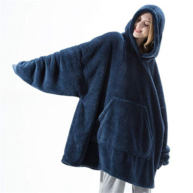 Hoodie Sweatshirt With Fleece Thicker Wearable Blanket