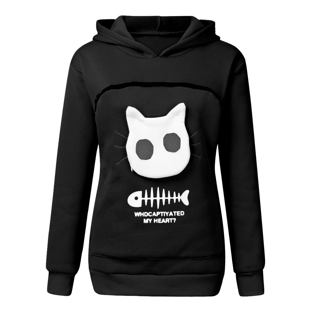 Women Hoodie Sweatshirt With Cat Pet Pocket Design