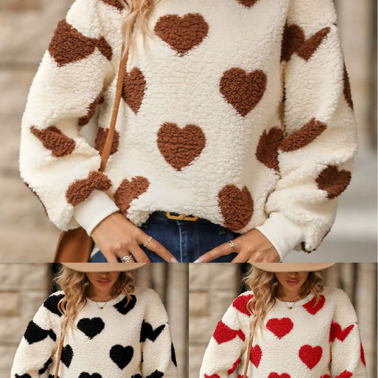 Female Plush Loving Heart Pullover Sweatshirt
