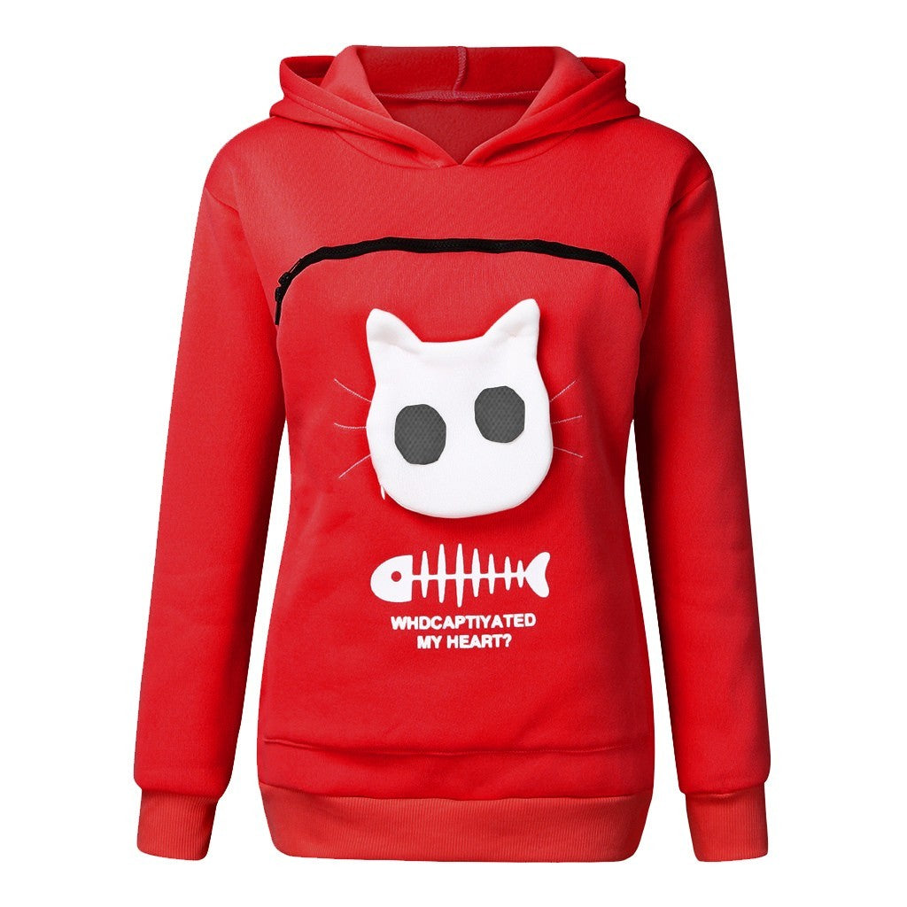 Women Hoodie Sweatshirt With Cat Pet Pocket Design