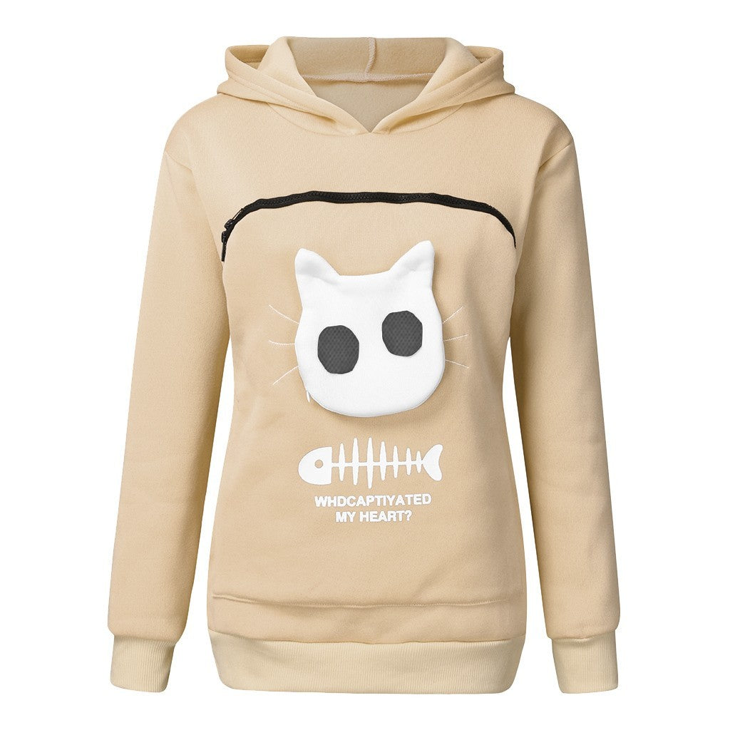 Women Hoodie Sweatshirt With Cat Pet Pocket Design