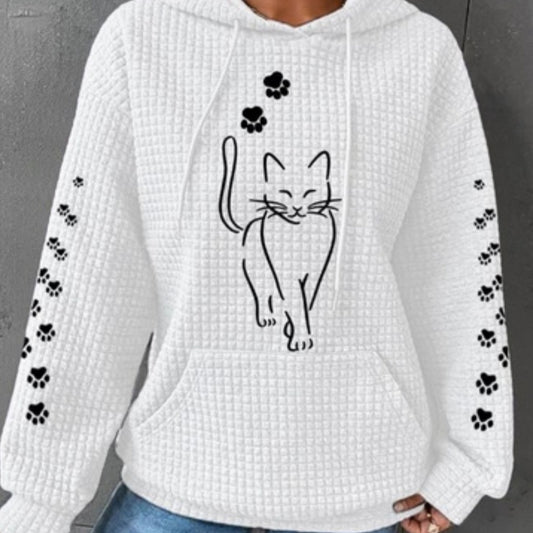 Women's Hooded Long Sleeve Cat Sweatshirt