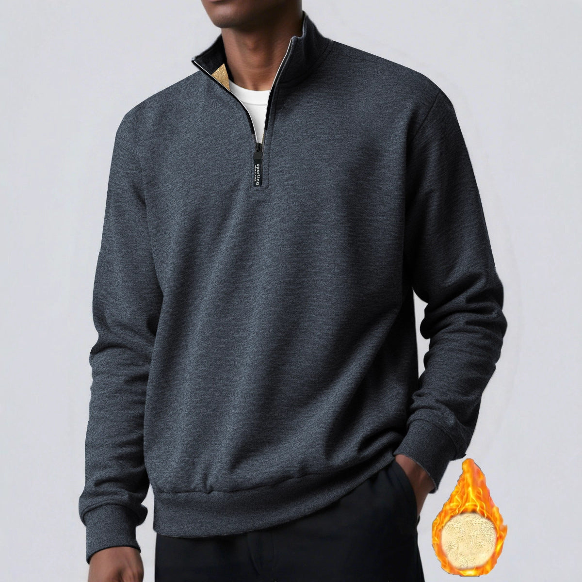 Hoody Placket Zipper Design Solid Color Turtleneck Coat