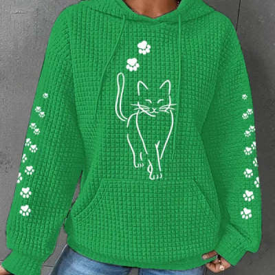 Women's Hooded Long Sleeve Cat Sweatshirt