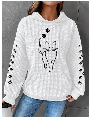 Women's Hooded Long Sleeve Cat Sweatshirt