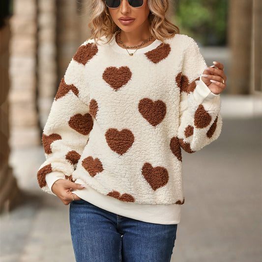 Female Plush Loving Heart Pullover Sweatshirt