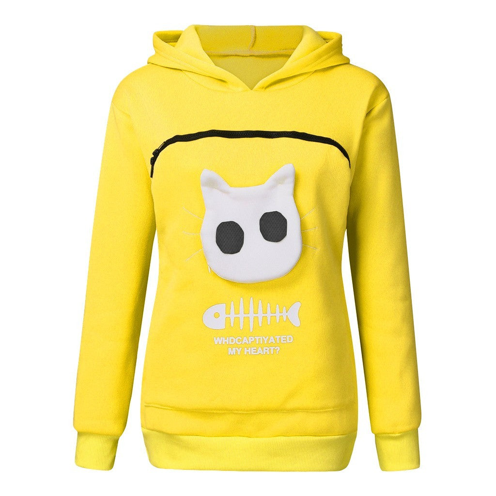 Women Hoodie Sweatshirt With Cat Pet Pocket Design