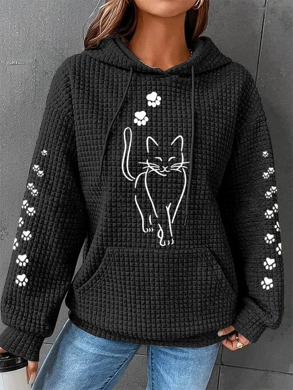 Women's Hooded Long Sleeve Cat Sweatshirt