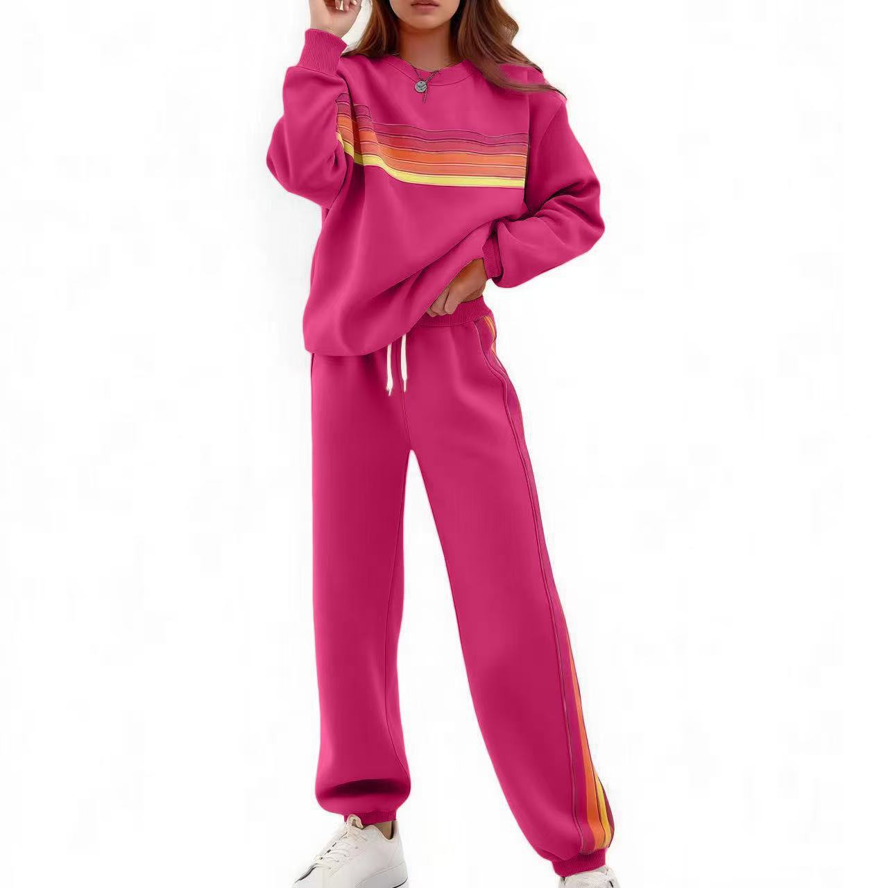 Round Neck Loose Color Stripes Suit