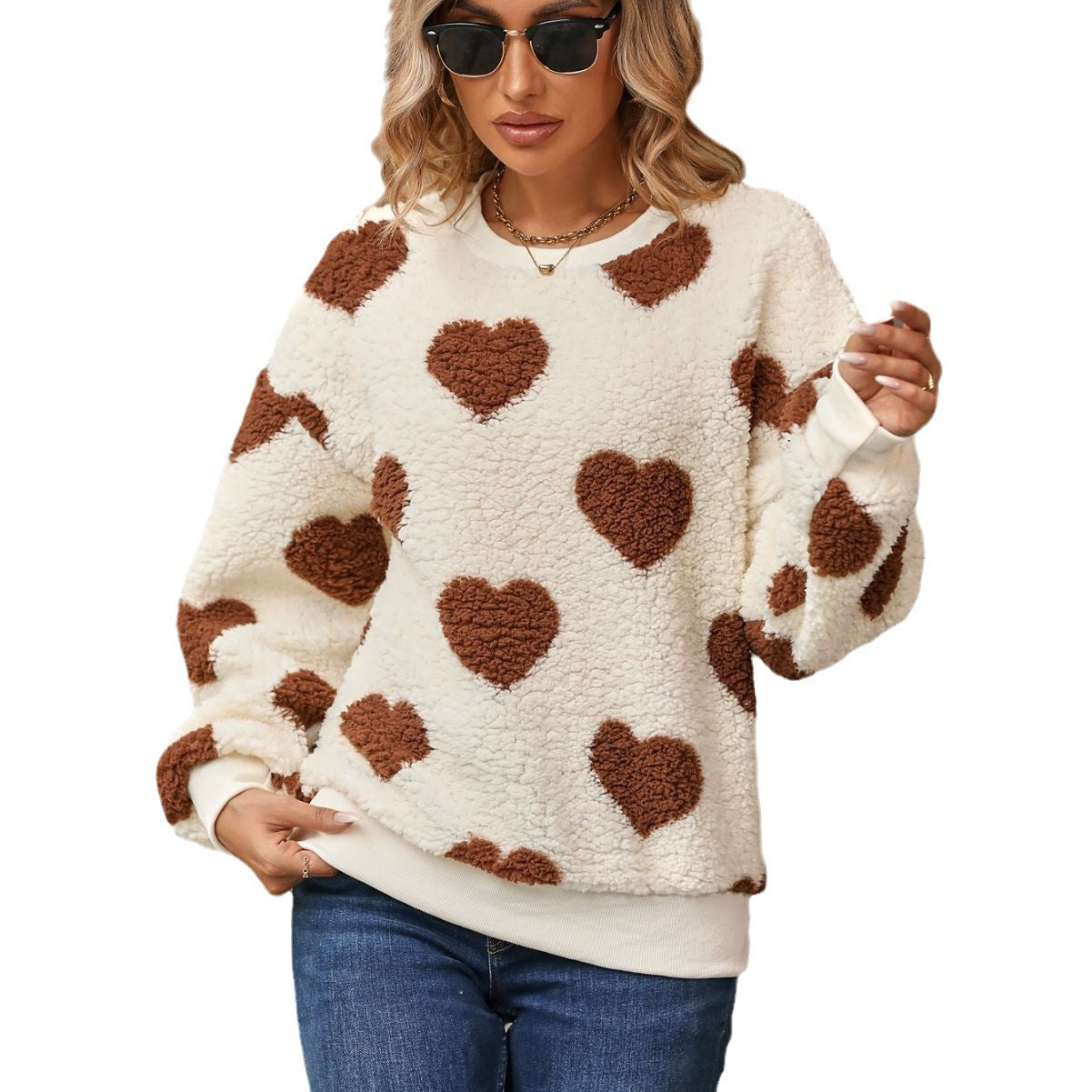 Female Plush Loving Heart Pullover Sweatshirt
