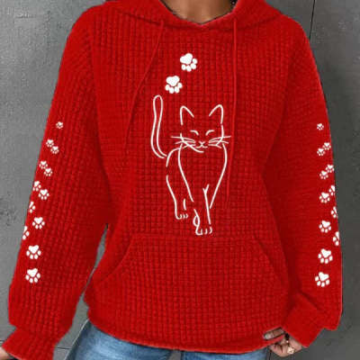 Women's Hooded Long Sleeve Cat Sweatshirt