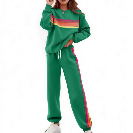 Round Neck Loose Color Stripes Suit
