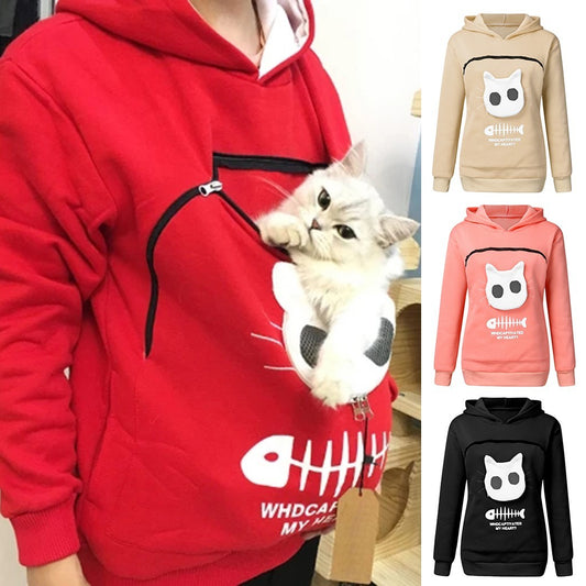 Women Hoodie Sweatshirt With Cat Pet Pocket Design