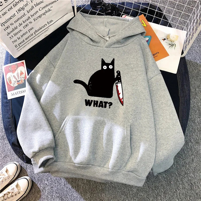 Cute Cat Print Hoodie for Woman