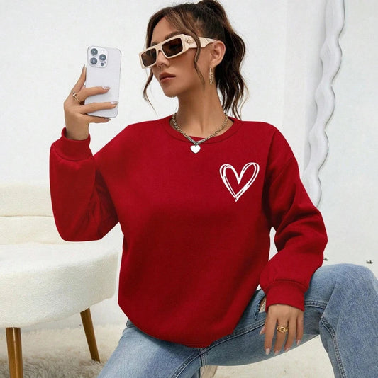Casual Heart Print Sweatshirt
