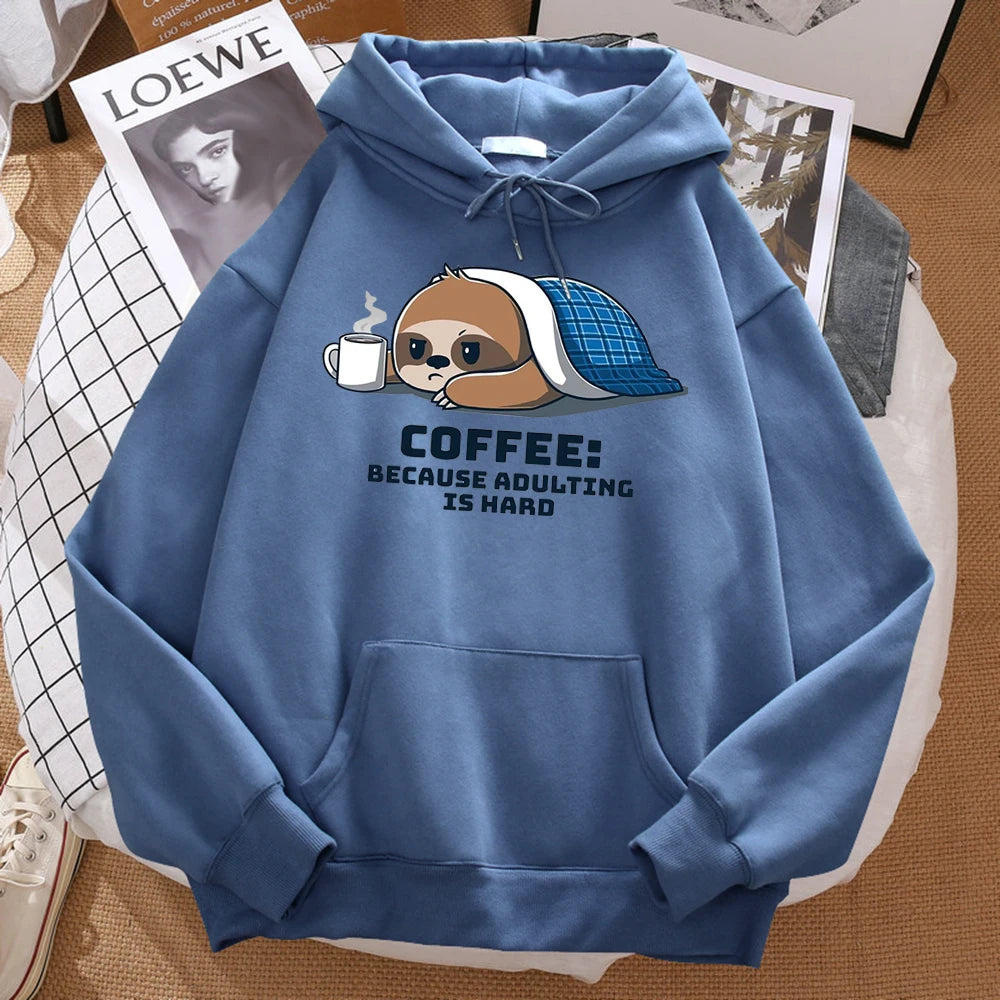 Coffee Because Adulting Is Hard Cute Sloth Man Hoodie