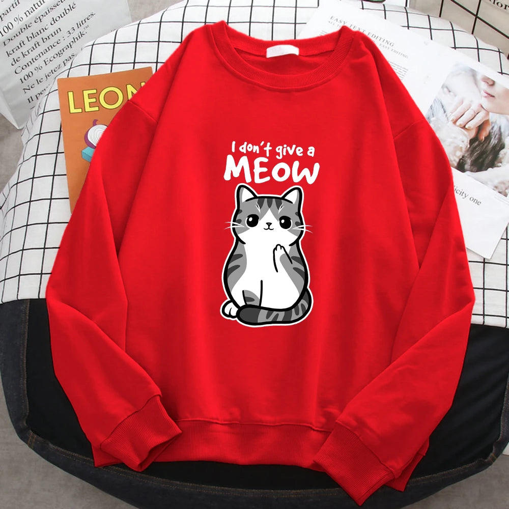 Women’s Funny Cat Sweatshirt – “I Don’t Give A Meow”