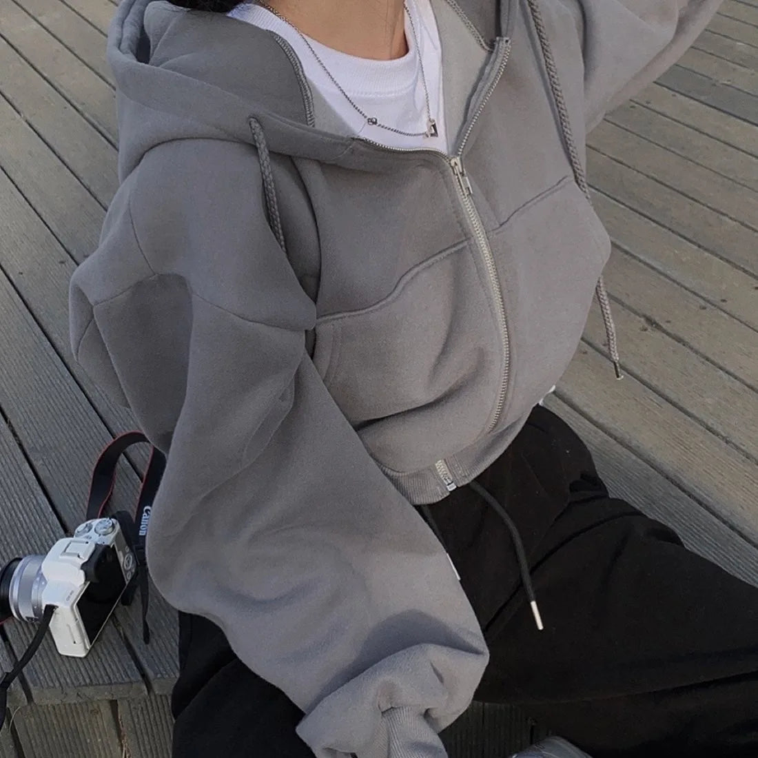 Casual Hood Sweatshirt Women Y2K Zip Up Hoodies