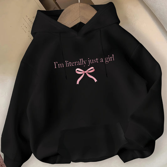 Pink Bow Print Pattern Women's Hooded Sweatshirt