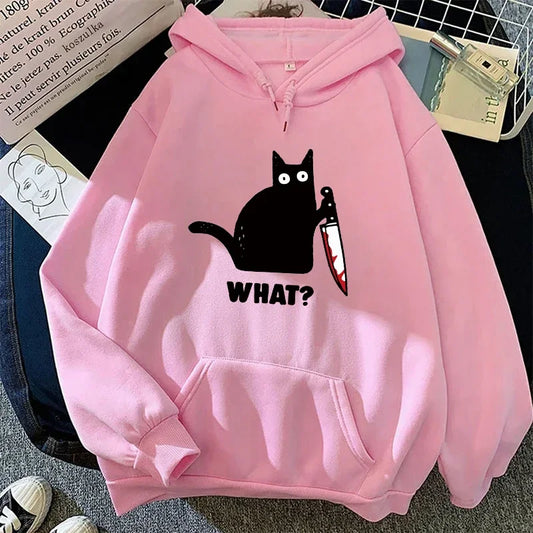 Cute Cat Print Hoodie for Woman