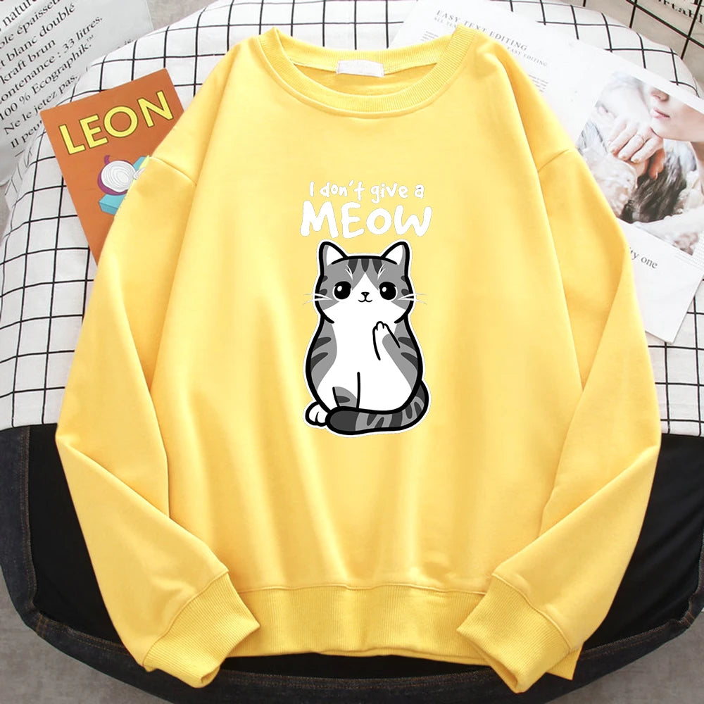Women’s Funny Cat Sweatshirt – “I Don’t Give A Meow”