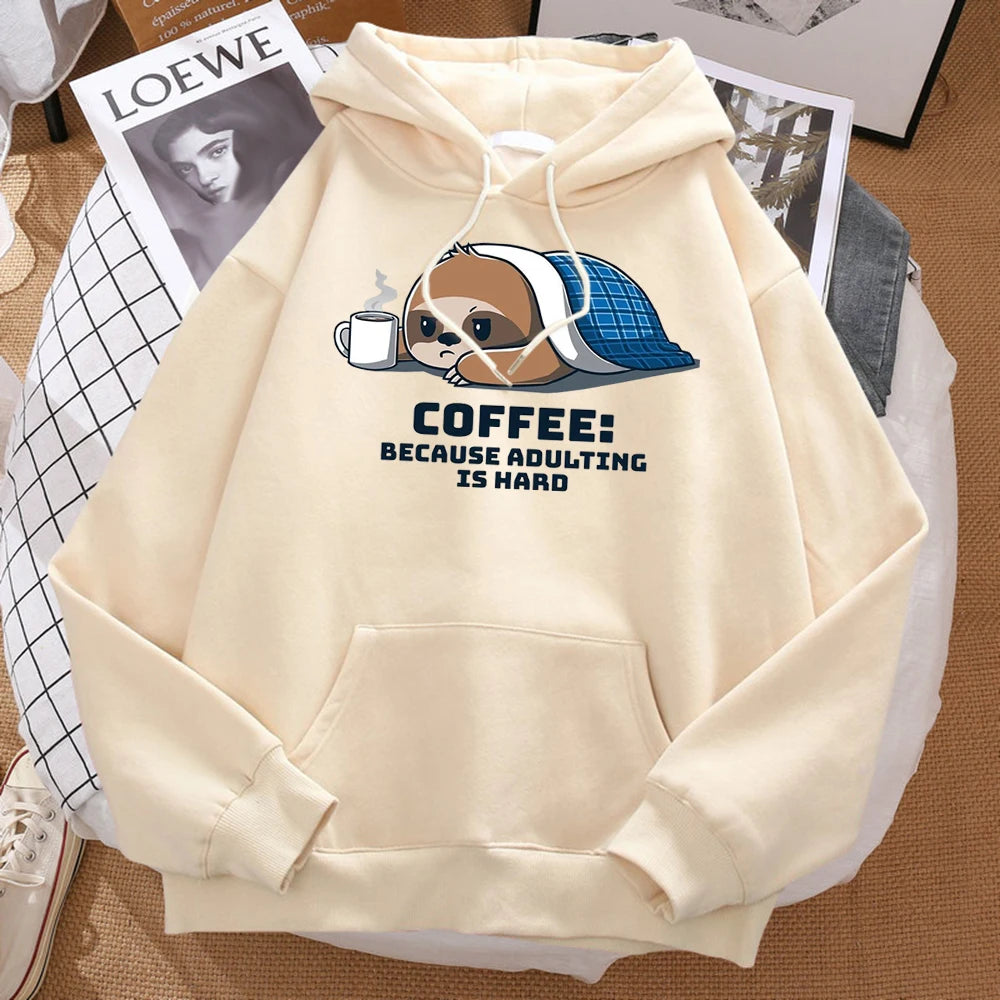 Coffee Because Adulting Is Hard Cute Sloth Man Hoodie