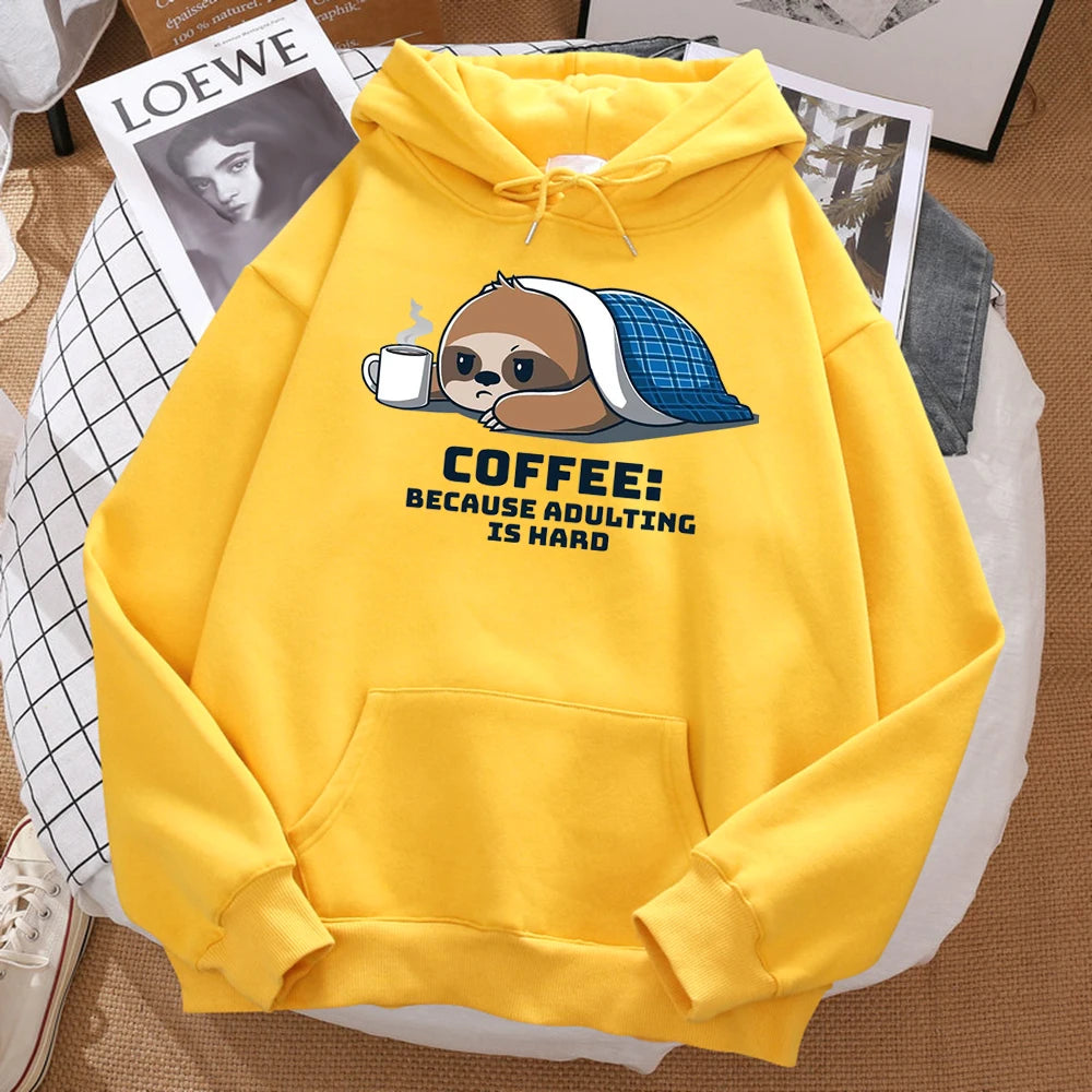 Coffee Because Adulting Is Hard Cute Sloth Man Hoodie
