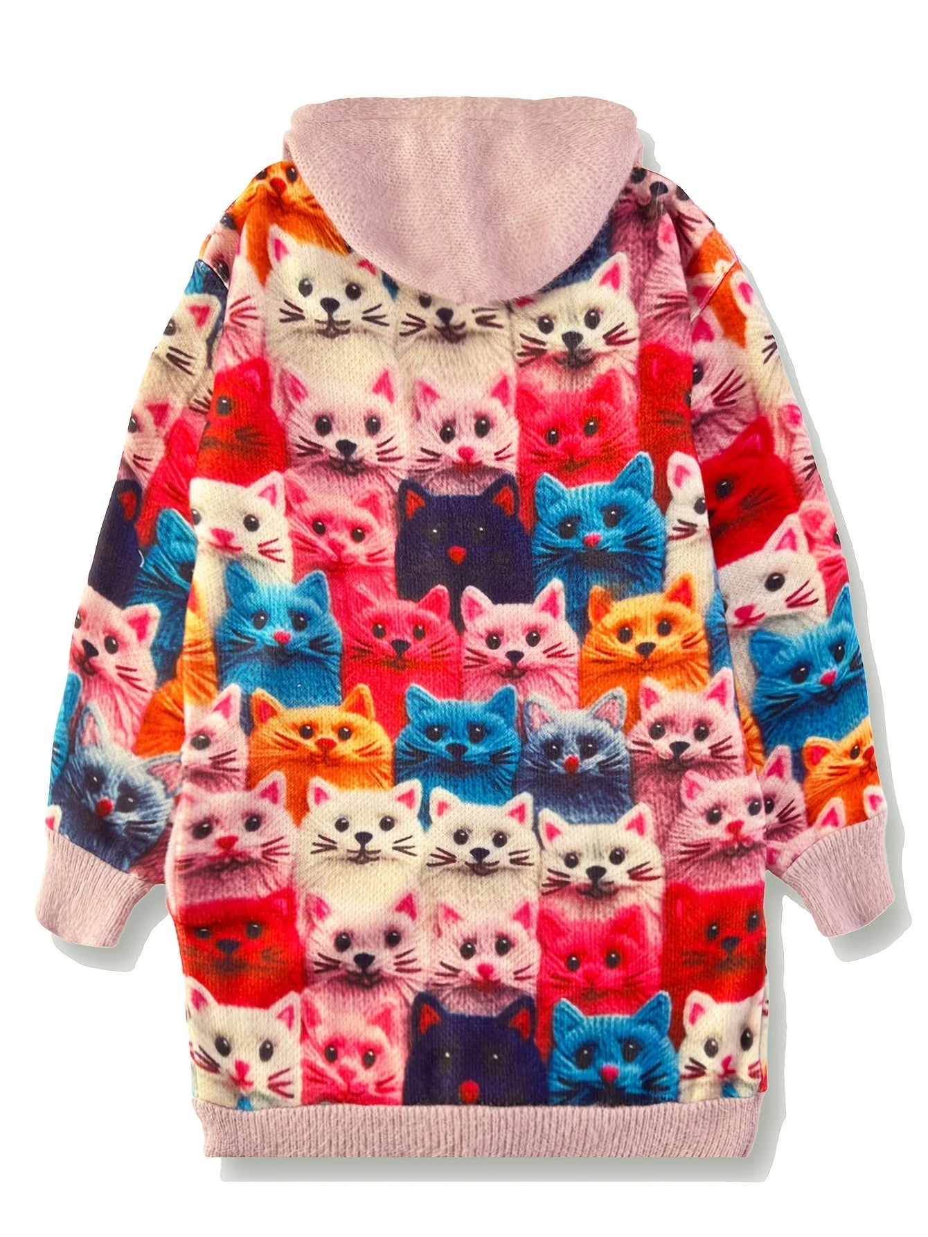 Cat print oversized casual hooded cape coat
