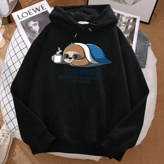 Coffee Because Adulting Is Hard Cute Sloth Man Hoodie
