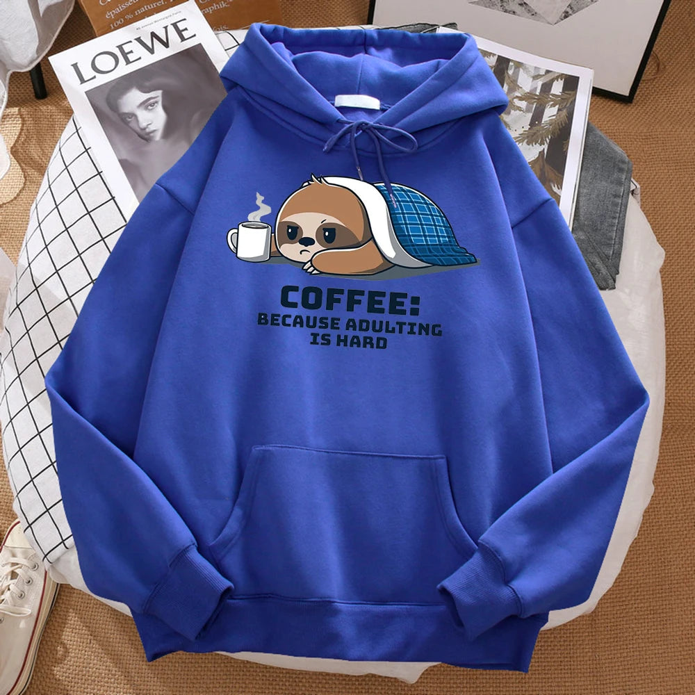 Coffee Because Adulting Is Hard Cute Sloth Man Hoodie