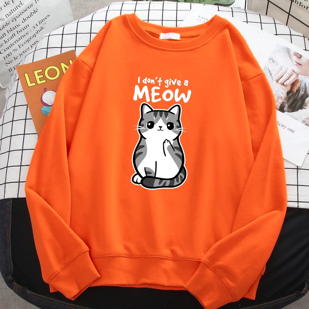 Women’s Funny Cat Sweatshirt – “I Don’t Give A Meow”